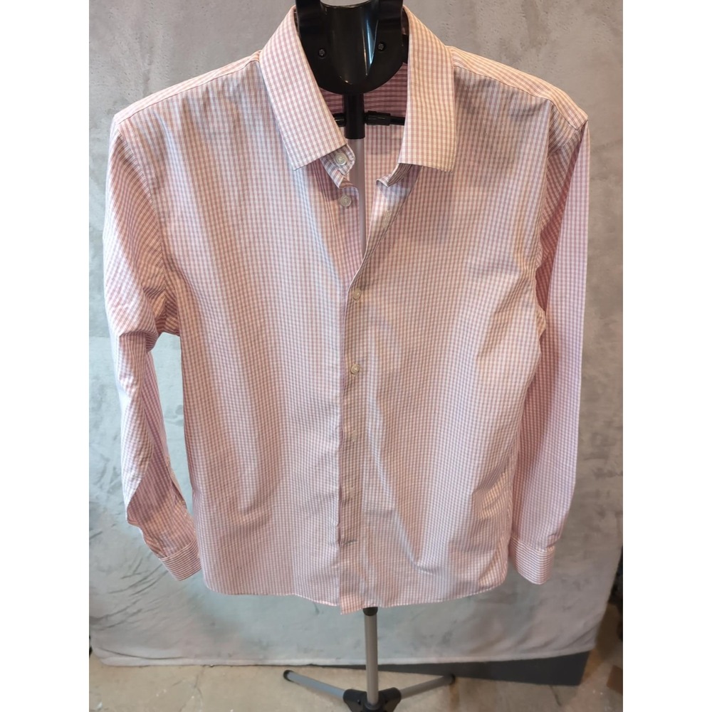 Banana Republic Slim Fit Non-Iron Cotton Pink Micro Check Shirt Mens M 15-15.5